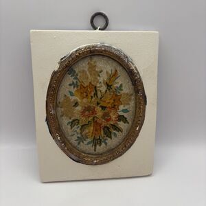 Antique Borghese X Hall House NY Floral Painting Gold Frame Inset White Ceramic